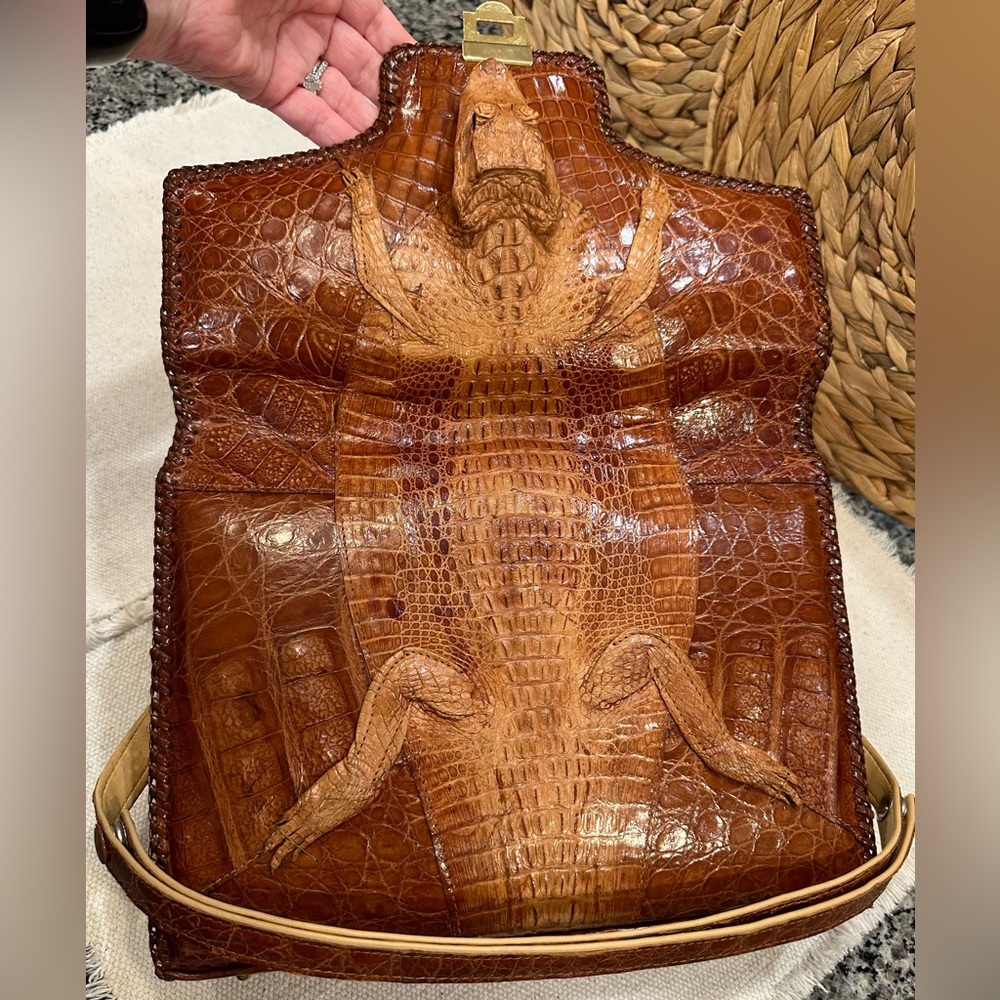 ✨VTG✨ 1950's Tourist Trade Alligator Purse Handbag w Taxidermy Baby Alligator - Picture 16 of 16